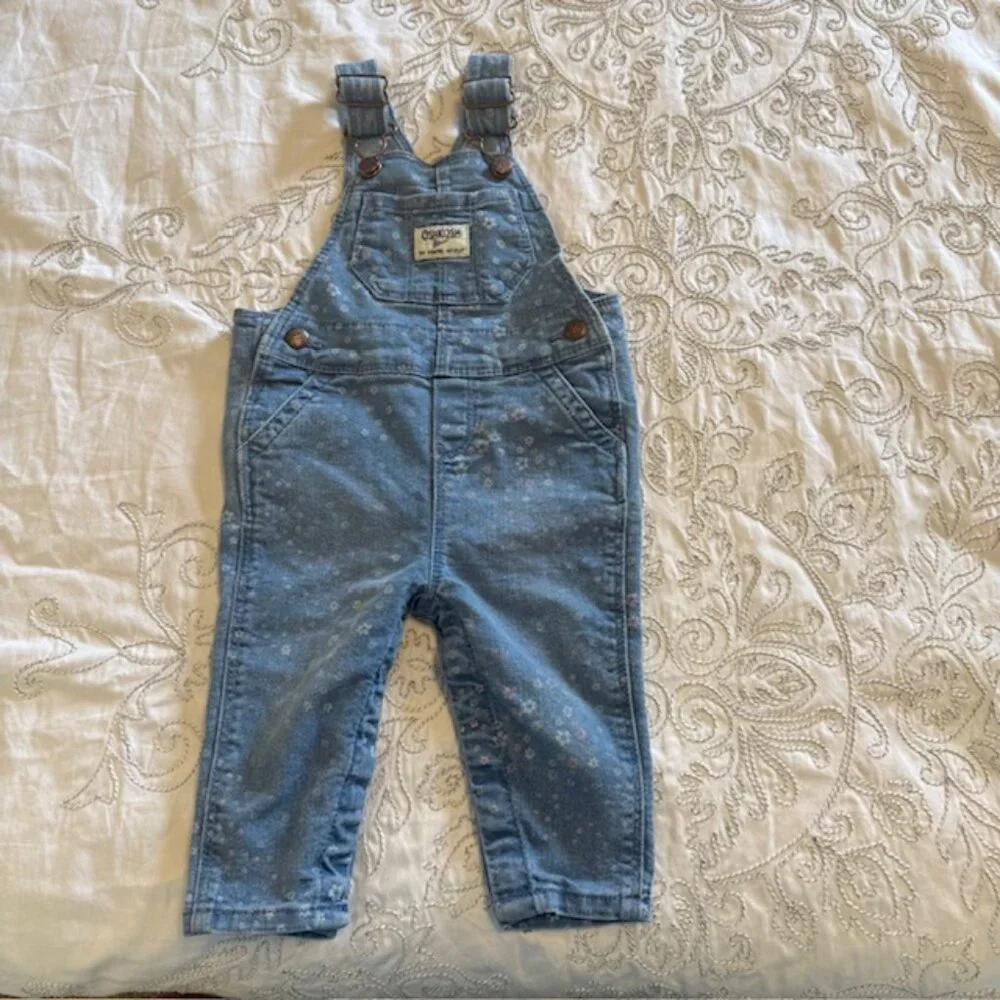Oshkosh B'gosh Girl's 9M Vestbak Overalls Denim Floral Print